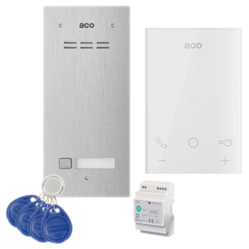 ZESTAW DOMOFONOWY ACO FAM-P-1NPACC + UNIFON UP800 + ZASILACZ NA SZYNĘ DIN 15V